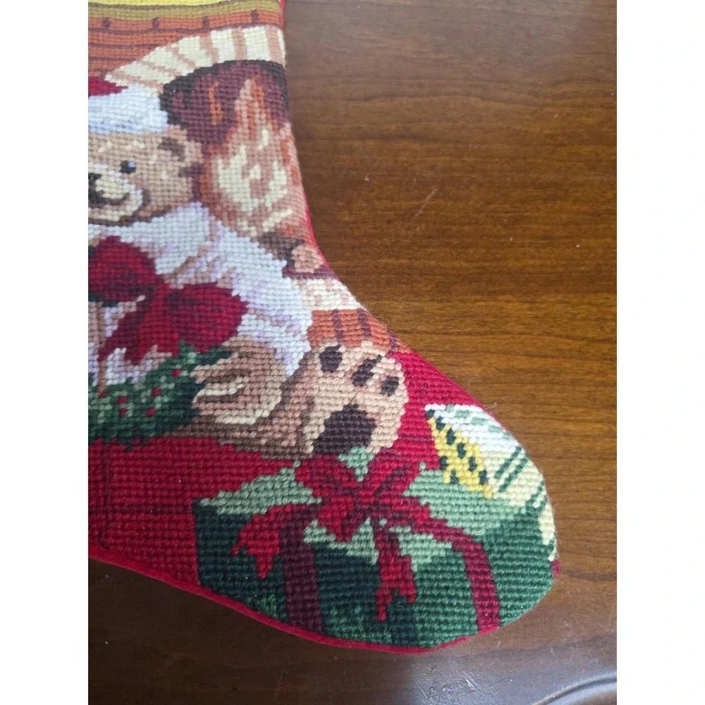 Needlepoint Christmas Stocking‎ Bear Wreath Wool Velvet Personalized Breanna